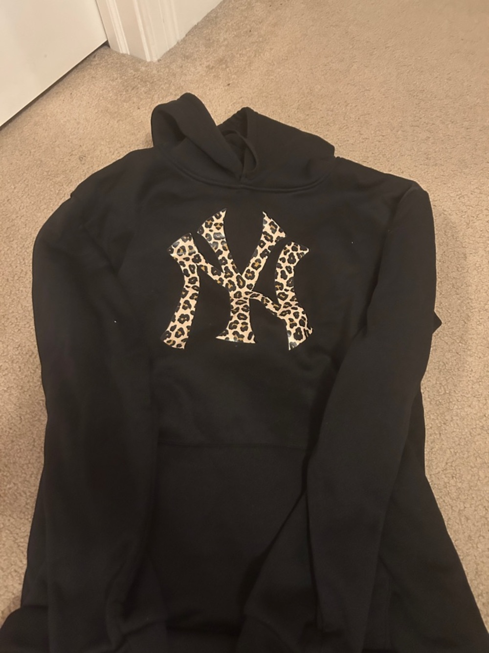 Black Hoodie with Leopard Print NY Logo